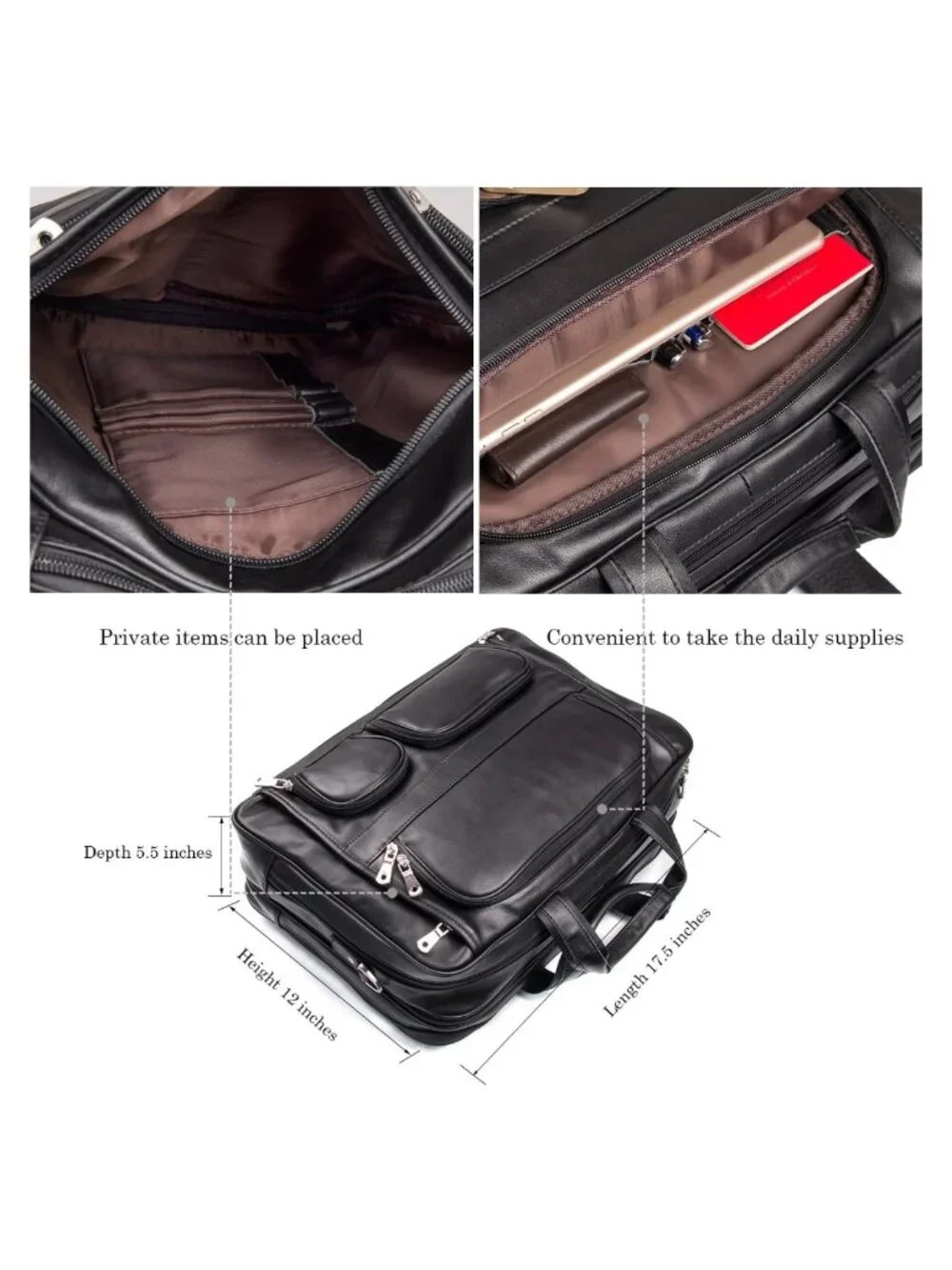 Genuine Leather Laptop Briefcase for Men, Business Travel Bag Fits 15.6